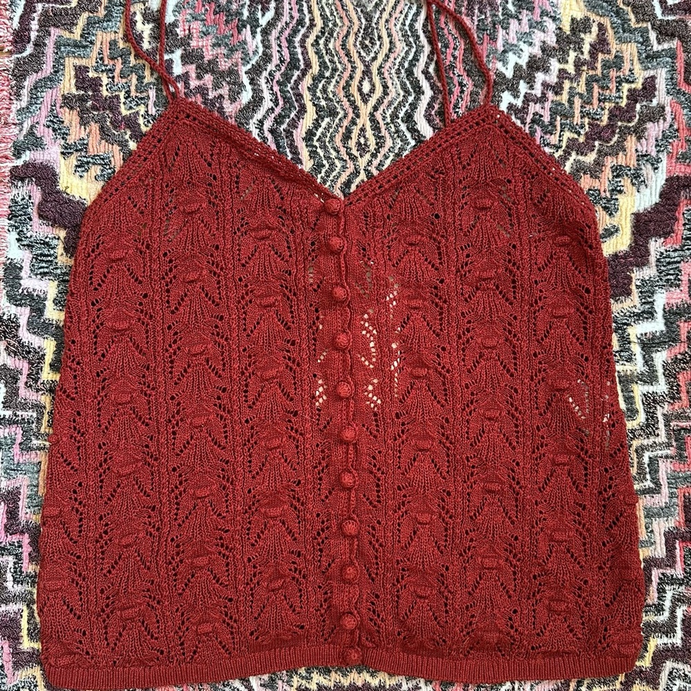 NWT Maille Sezane Francisco Cami Crochet Rust/Red Sweater Tank - Size M